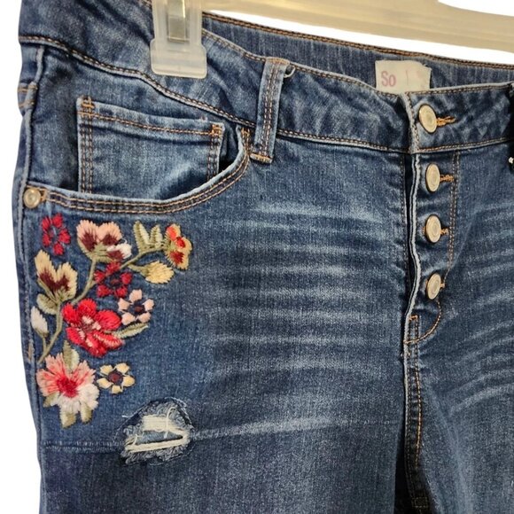 So Jeans Girls' Size 18 PLUS Floral Embroidery Button Fly Mildly Distressed - Picture 5 of 12